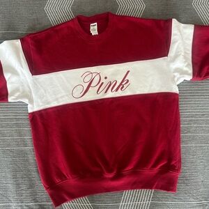 PINK Victoria's Secret Red and White Crewneck Sweater Size M
